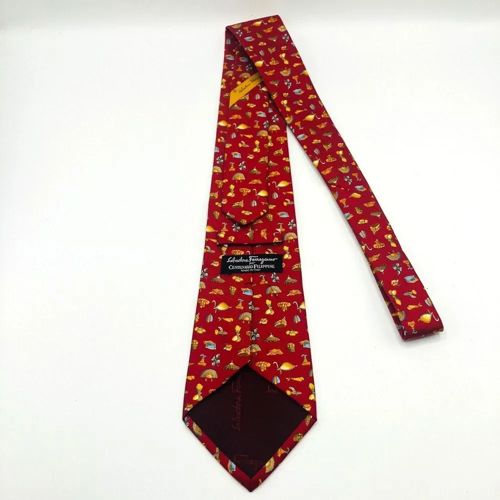 Salvatore Ferragamo‎ Red Headwear/Flower Silk Tie Made In Italy